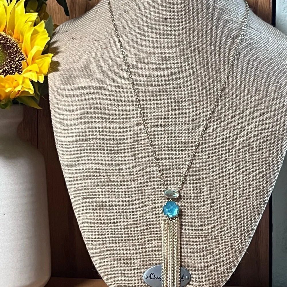 NWT Kendra Scott Gold & Blue Tae Pendant Necklace #KSNK - Picture 5 of 10